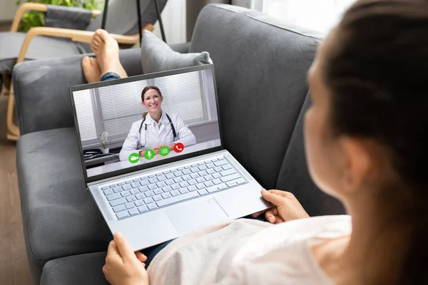 Videoconferencia Médica Línea Con Médico Ordenador Portátil — Foto de Stock