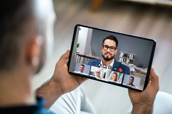 Video Conferenza Webinar Chat Videoconferenza Tablet — Foto Stock