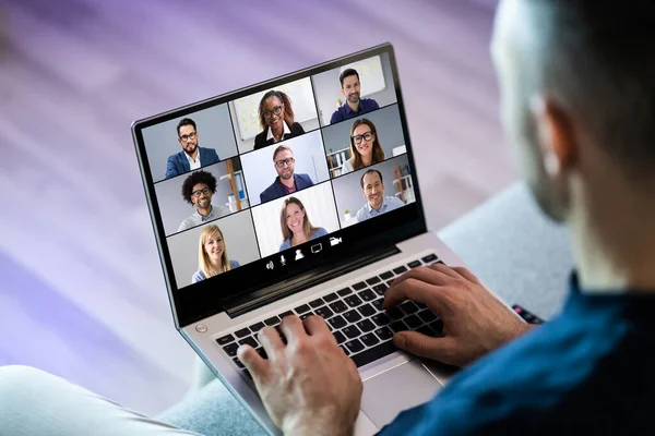 Video Conferenza Webinar Chat Videoconferenza Sul Computer Portatile — Foto Stock