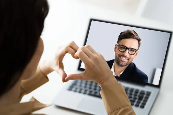 Online Video Conference Dating Hívás Laptop Számítógépen — Stock Fotó