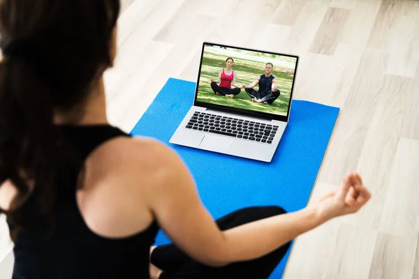 Online Jóga Meditáció Stressz Kezelés Otthon — Stock Fotó