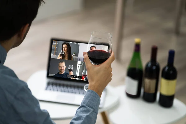 Virtual Wine Tasting Event Party Laptop — Stock Photo, Image