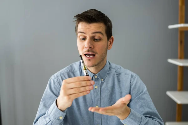 Smoking Electronic Cigarette Video Conference Call — Stock Photo, Image