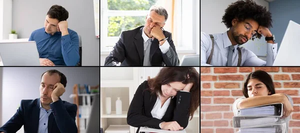 Faul Gelangweilte Menschen Bei Der Arbeit Büro Collage — Stockfoto