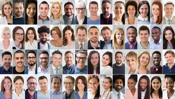 Multicultural Faces Photo Collage Retrato Avatar Headshots — Foto de Stock