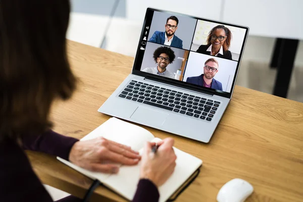 Webinar Videoconferência Online Chamada Reunião Computador — Fotografia de Stock