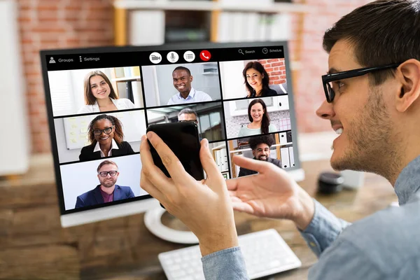 Atividade Criação Equipe Corporativa Usando Chamada Videoconferência — Fotografia de Stock