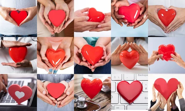 Diverse Families And Couples Holding Heart Collage