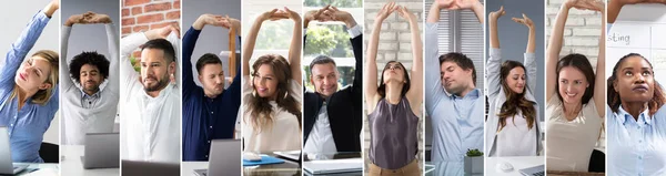 Business Team Stretching Workplace Office Collage — Stock Photo, Image