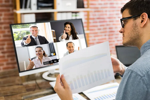 Palce Volání Schůzek Online Videokonference Nahoru — Stock fotografie