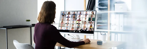 Online Virtual Video Conference Webinar Zakelijke Oproep — Stockfoto