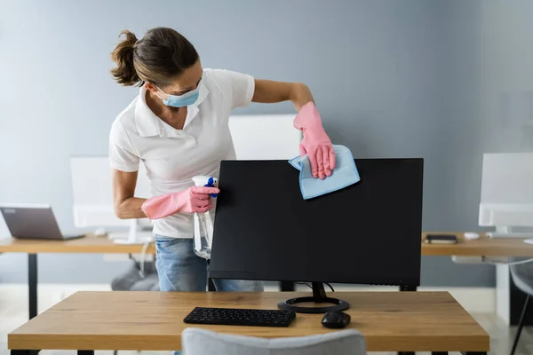 Professional Office Monitor Cleaning Service In Face Mask