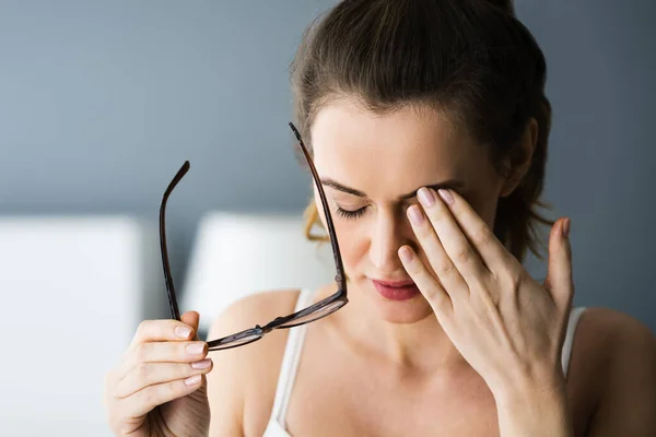 Cansado Agotado Dolor Ojos Problema Ache — Foto de Stock