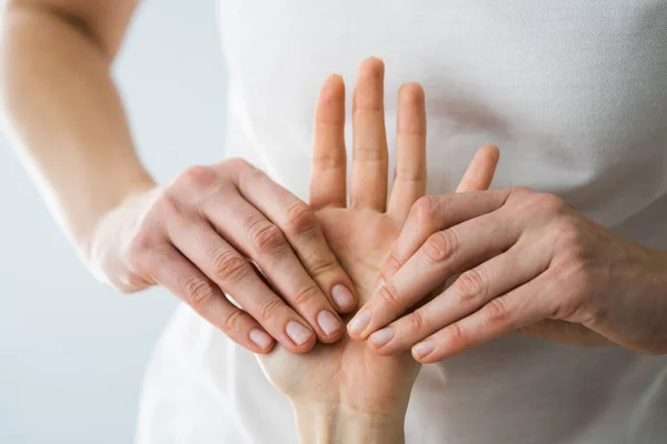 Reflexología Masaje Mano Fisioterapia Acupresión Palma —  Fotos de Stock