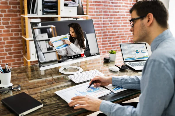 Analyst Showing Plan Online Video Conference Meeting — Stock Photo, Image