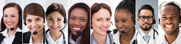 Atendimento Cliente Call Center Support Agent Faces Collage — Fotografia de Stock