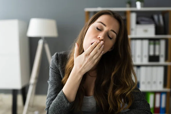 Sleepy Employee Person Portrait Video Conference Call — Stock Photo, Image