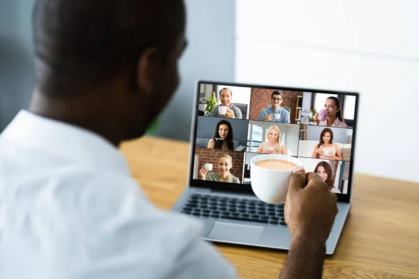 Virtual Video Conference Call Coffee Drinking Break