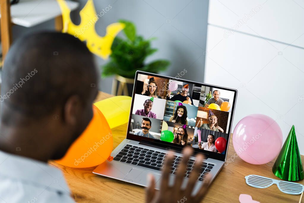 African Man In Online Video Party Call