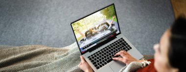 Dizüstü bilgisayarda TV Videosu İzleniyor Koltukta