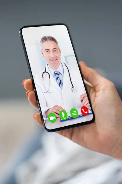 Telemedicine Video Call Doctor Smartphone — Stock Photo, Image