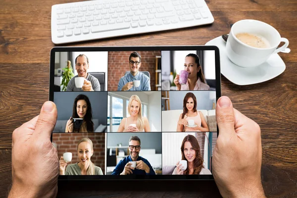 Videoconferentie Webinar Virtuele Oproep Koffiepauze — Stockfoto