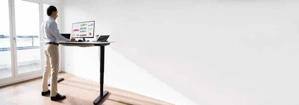 Adjustable Standing Desk Good Posture Avoid Back Pain — Stock Photo, Image