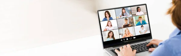 Online Learning Class Met Leraar Kindervideoconferentie — Stockfoto