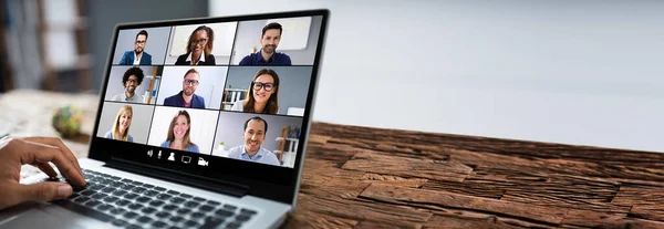 Online Videoconferentie Webinar Oproep Met Team — Stockfoto