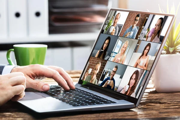 Videoconferentie Webinar Virtuele Oproep Koffiepauze — Stockfoto