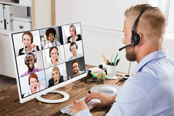 Online Video Conference Virtual Interview Business Videoconference — Stock Photo, Image