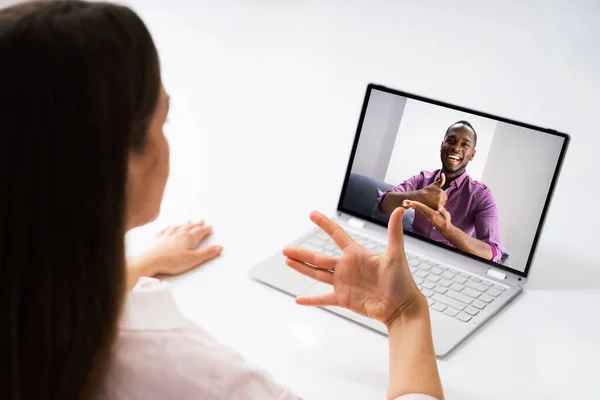 Lenguaje Señas Sordos Personas Con Discapacidad Videoconferencia — Foto de Stock