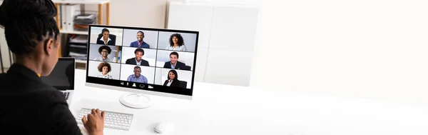 Webinar Trabalho Videoconferência Line Casa — Fotografia de Stock