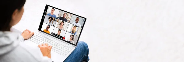 Virtual Elearning Video Conference Call Banner Couch — Foto de Stock