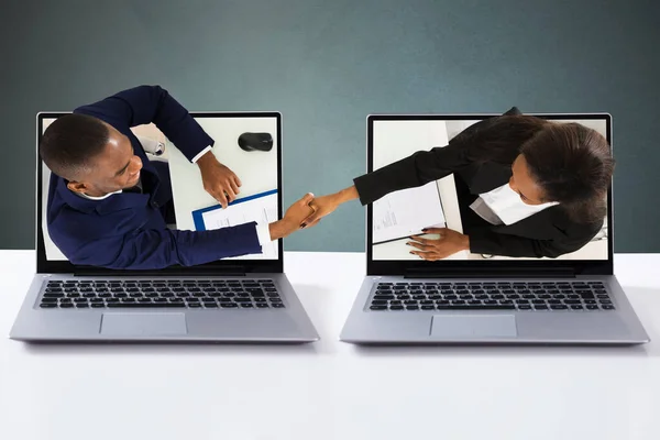 Internet Technology Computer Meeting Handshake Videoconferencia — Foto de Stock