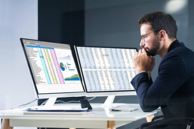 Analist Çalışan Bilgisayar Ekranında Hesap Tablosu Kullanıyor