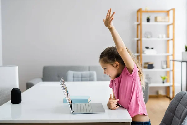 Virtual Video Conferencing Call Child Raising Hand