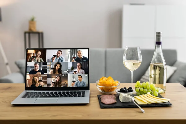 Virtual Wine Tasting Dinner Event Online Using Laptop