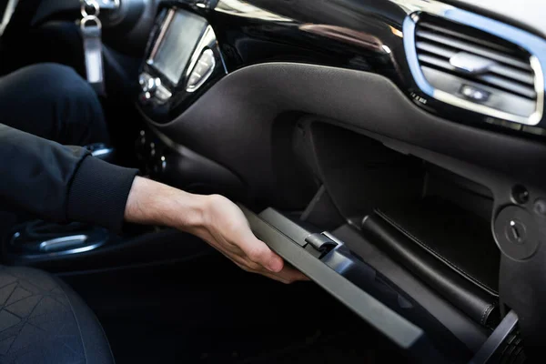 Open Car Glove Compartment Box Documents — Stock Photo, Image