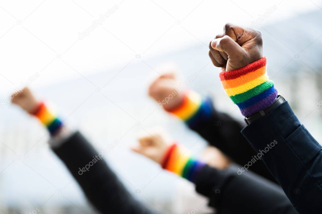 Gay Power And Pride Wristband At LGBT Protest