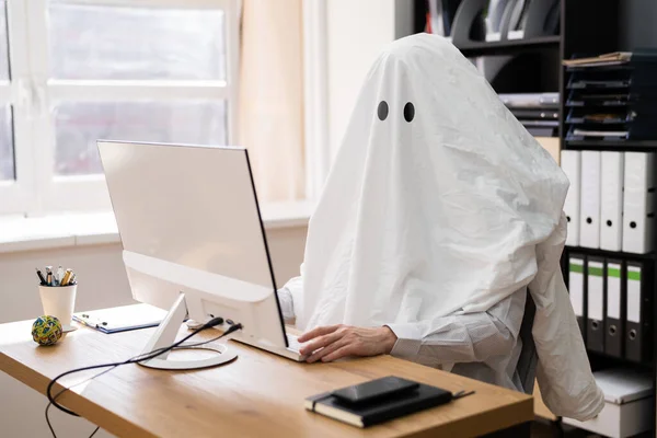 Escritor Fantasma Escritório Escritor Fantasmas Criativo Usando Computador — Fotografia de Stock