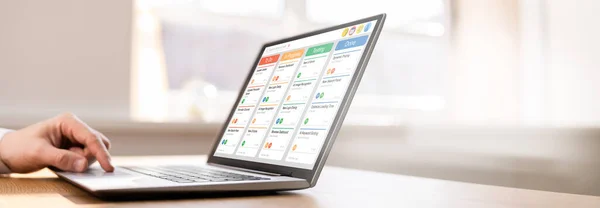 Kanban Scrum Plan Board Plan App Auf Dem Management Tablet — Stockfoto