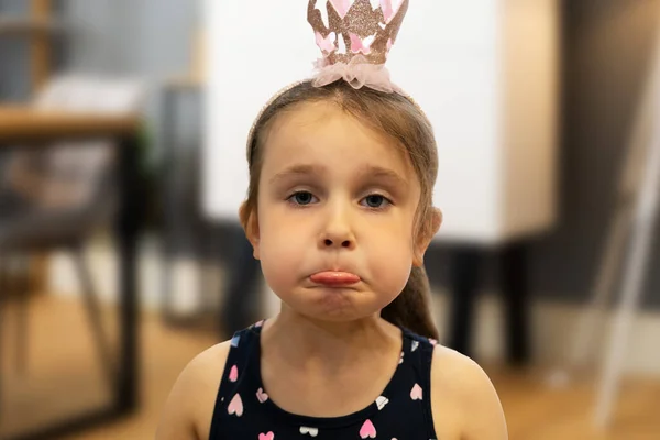 Sad Unhappy Little Girl Emotion Kid Face Portrait — Stock Photo, Image