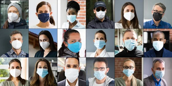 Diverse People Group Wearing Face Mask Collage