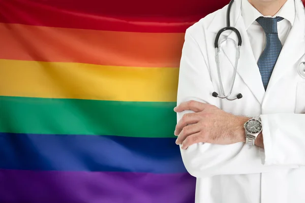 Médico Saúde Lgbt Com Bandeira Cuidados Bissexuais Lésbicas Transgêneros — Fotografia de Stock