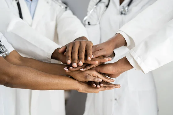 African American Medical Team Staff Hands Stack — Fotografie, imagine de stoc