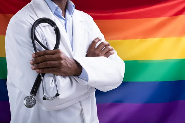 Médico Saúde Lgbt Com Bandeira Cuidados Bissexuais Lésbicas Transgêneros — Fotografia de Stock