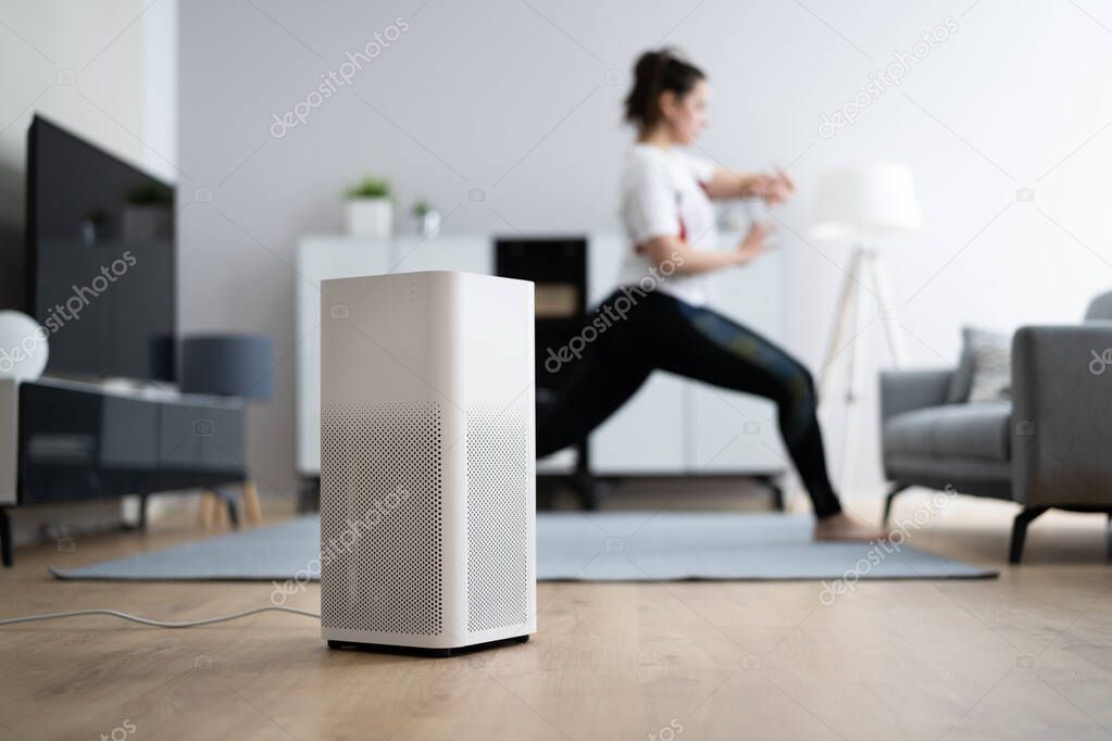 Young Woman Using Air Humidifier And Cleaner