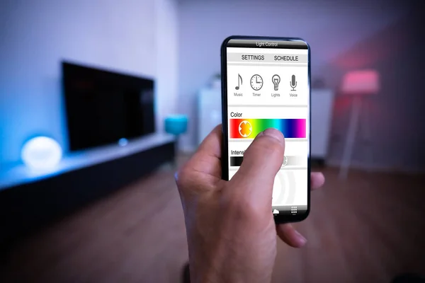 Smart Light Control Met Behulp Van Mobiele Telefoon Smarthome — Stockfoto
