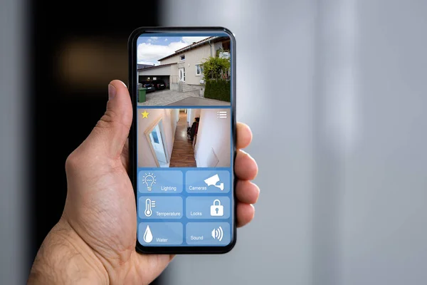 Beveiligingssysteem Technologie Surveillance Apps Aan Telefoon — Stockfoto